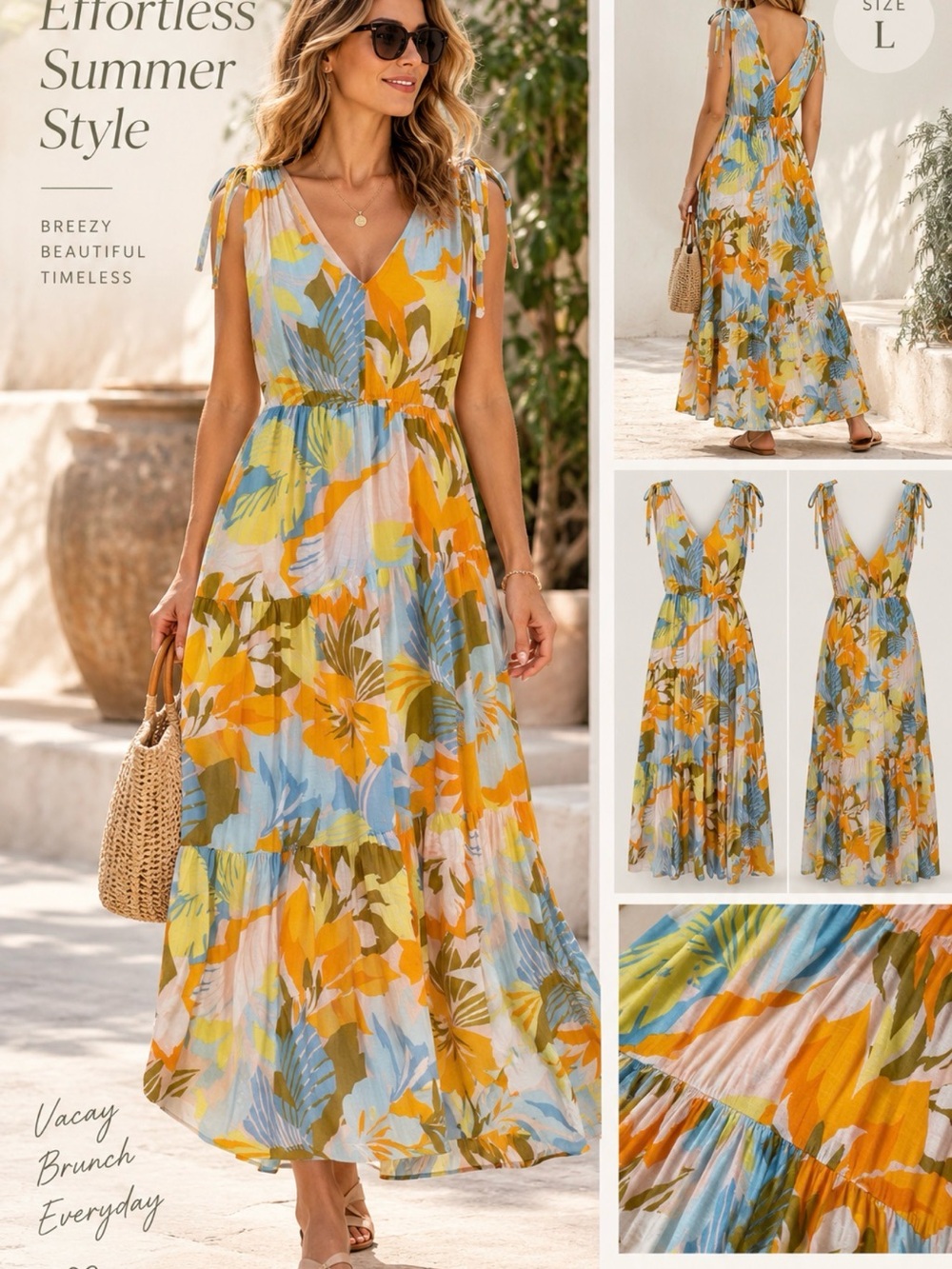 1. State Yellow & Blue Floral Tie-Shoulder Maxi Dress
